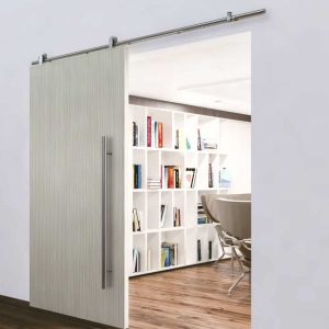 Kit coulissant sur rail inox rond pour porte bois