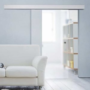 Kit coulissant sur rail alu avec bandeau pour portes verre/panneaux composites